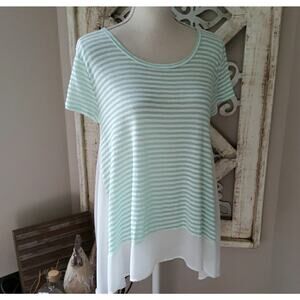 Francesca's Collections Women's Short Sleeve Sheer Ruffle Hem Tunic Top Green